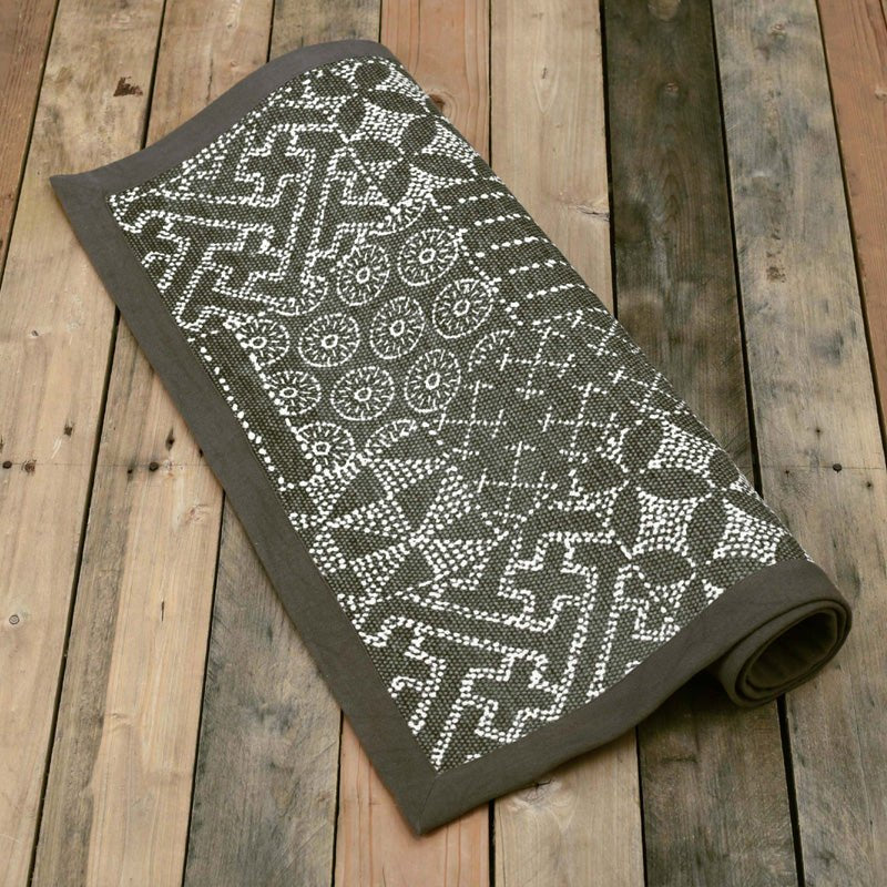 Grey Hamong Patchwork Tribal Print Cotton Rug | Handmade in India | 24×36"