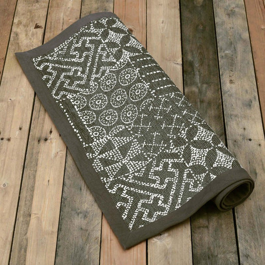 Grey Hamong Patchwork Tribal Print Cotton Rug | Handmade in India | 24×36"