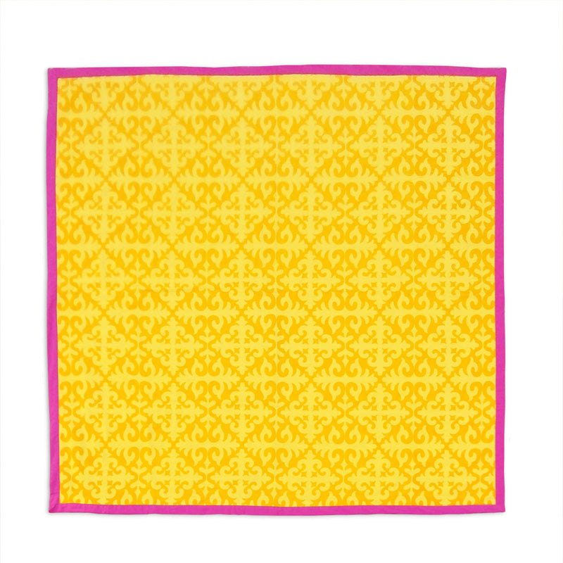 Shyrdak Yellow Print Tablecloth – Cotton | Moroccan Pattern | Bohemian Table Linen