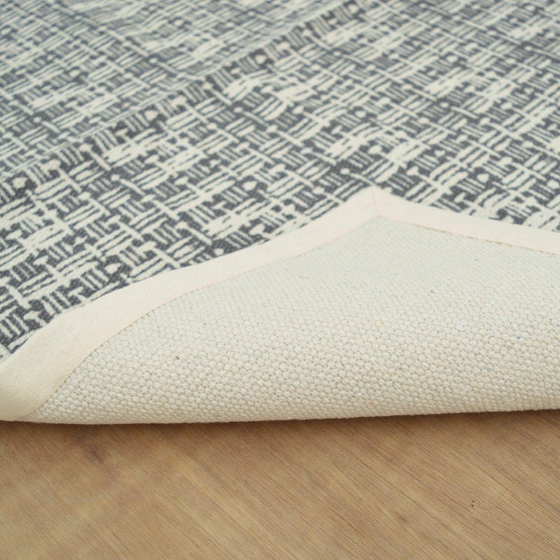 Grey Weave Texture Print Cotton Rug – Handmade | Off-White Edging | 2 Sizes