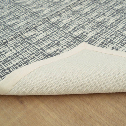 Grey Weave Texture Print Cotton Rug – Handmade | Off-White Edging | 2 Sizes