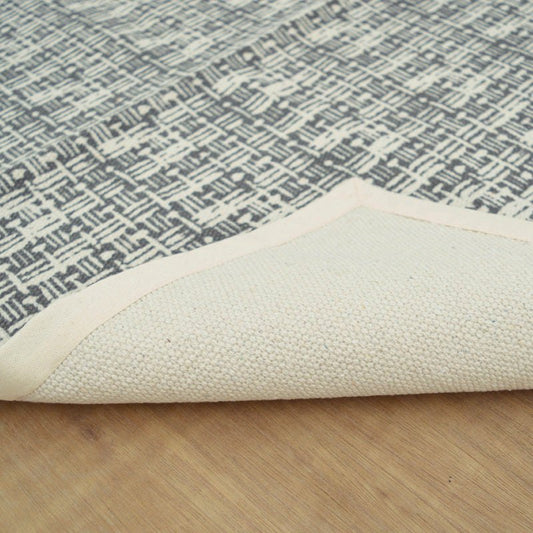 Grey Weave Texture Print Cotton Rug – Handmade | Off-White Edging | 2 Sizes