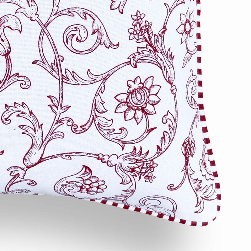 Red Swirl Victorian Cotton Pillow – 16x16 Inch Decorative Cover