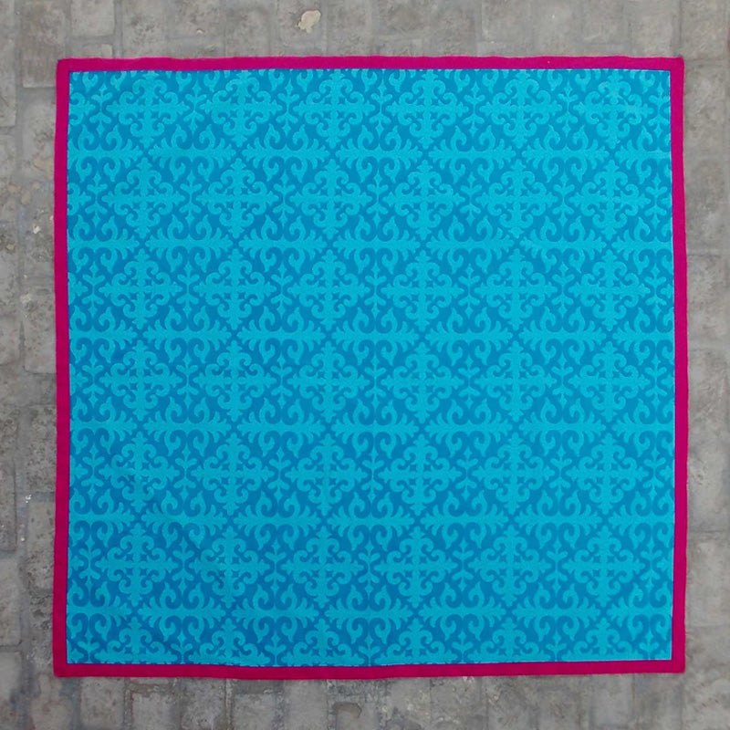 Vibrant Turquoise Shyrdak Print Cotton Tablecloth - Moroccan Pattern Home Decor