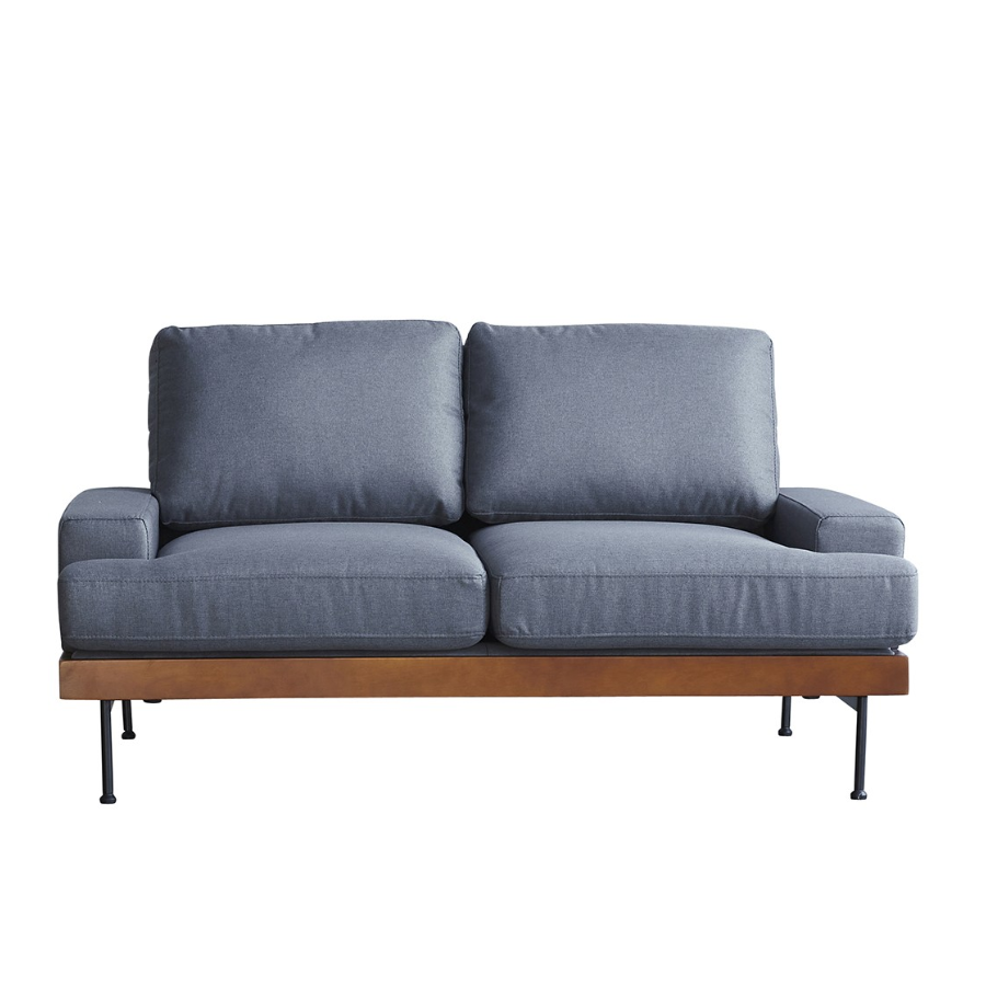 Brooklyn Two-Seater Anthracite Wooden Sofa with Walnut Finish