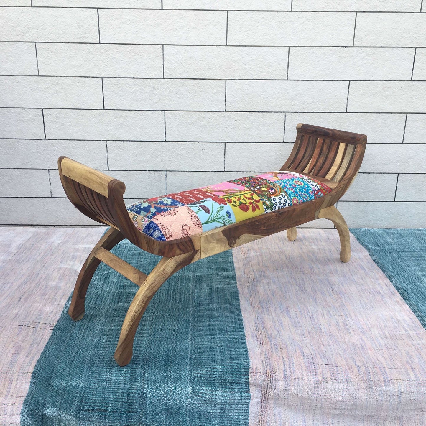 handcrafted solid mango wood lotus bench