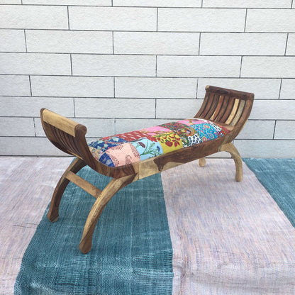 handcrafted solid mango wood lotus bench