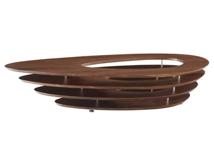 Modern Walnut Interstice Coffee Table – Unique Boat Frame Design with Steel Connectors
