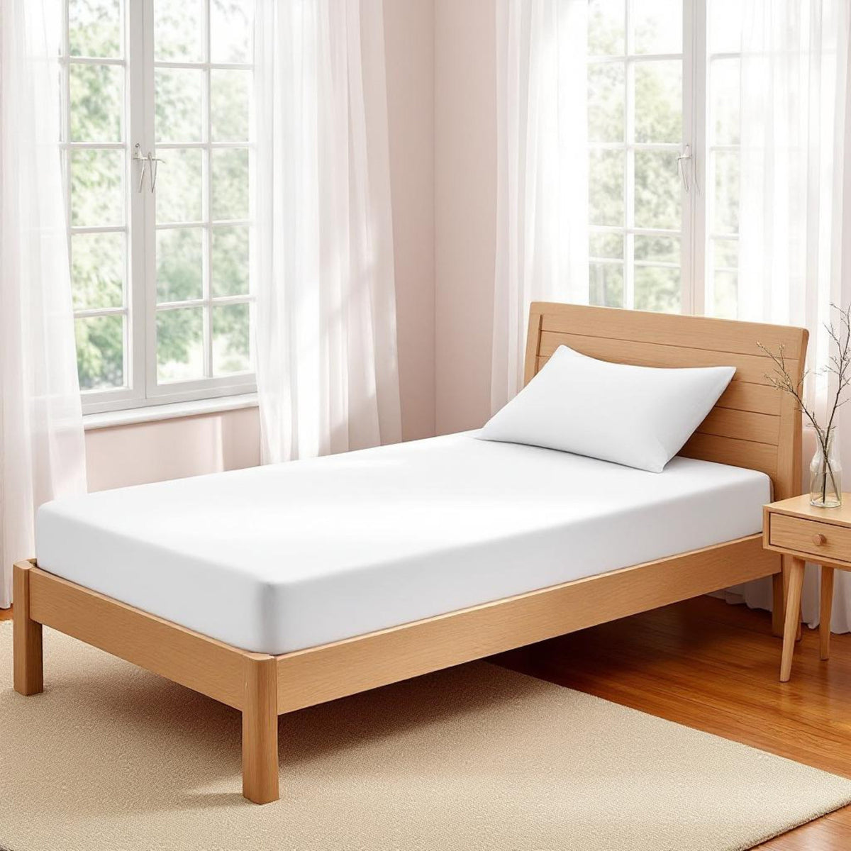 200TC Fitted Sheet Set – White Cotton Percale | Twin, Queen & King