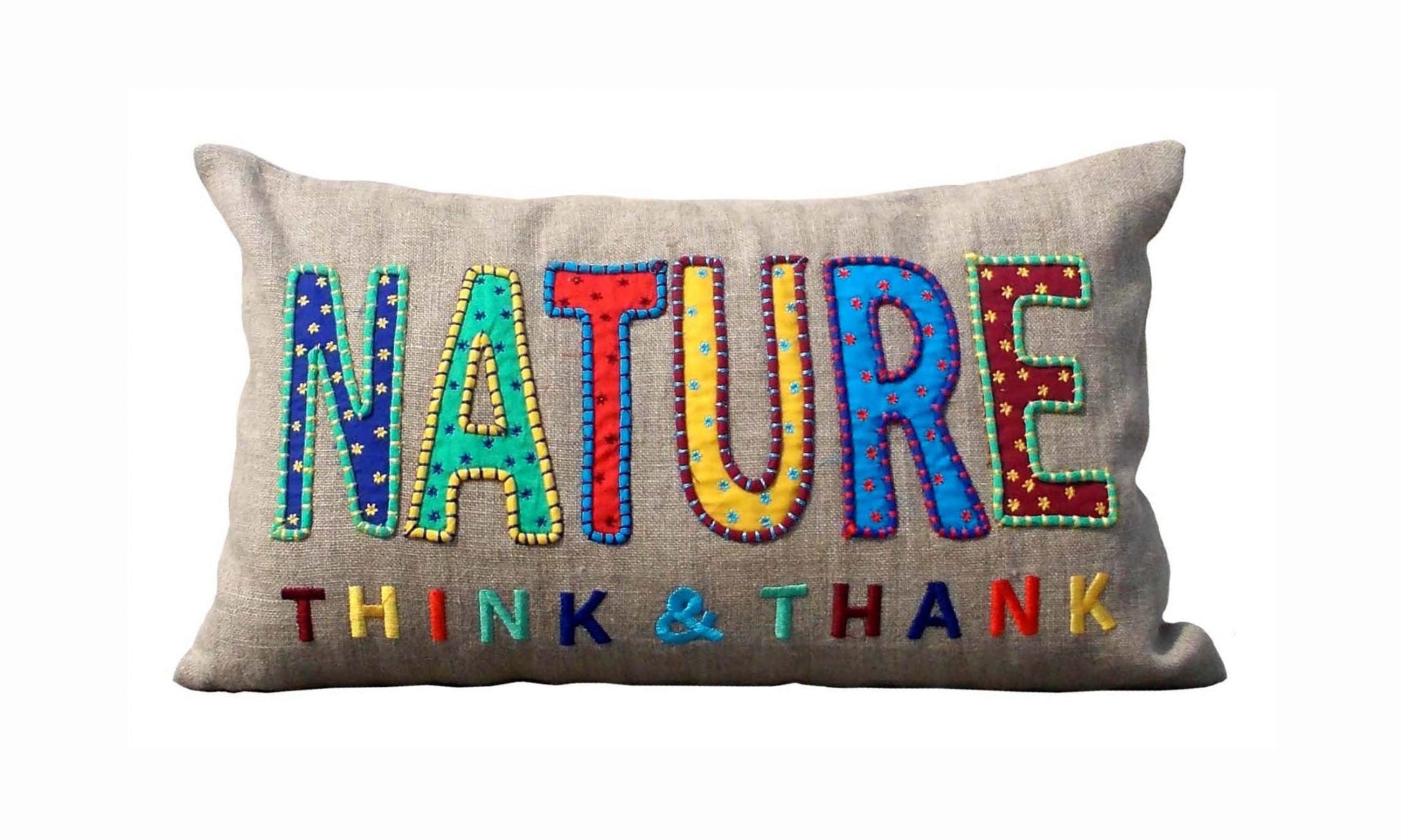 Nature Bohemian Linen Pillow Cover – Vibrant Multicolour Applique – 30×50 cm