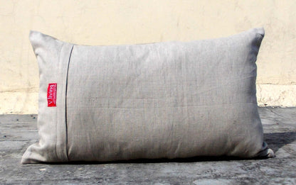 Love Pillow Talk Boho Linen Cover with Rajasthan Embroidery