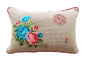 Vintage Postcard Style Linen Valentine Pillow Cover with Rose Embroidery