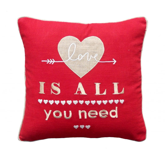 Romantic Red and Linen Heart Motif Valentine Pillow Cover
