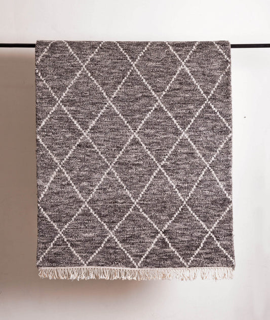 Hand Tufted Moroccan Grey White Wool Rug – Boho Luxury