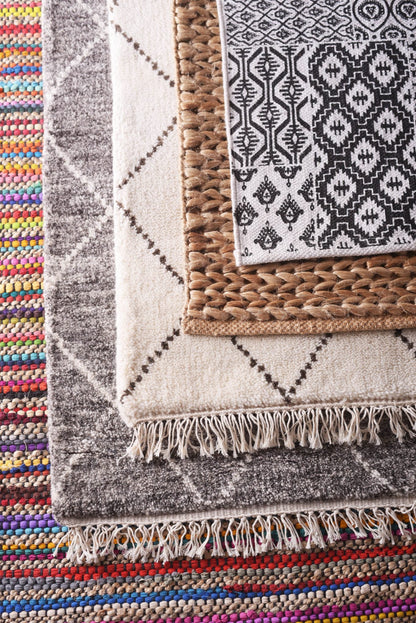 Hand Tufted Moroccan Grey White Wool Rug – Boho Luxury