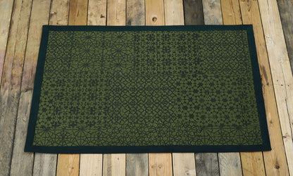 Green Geometric Trellis Cotton Rug | Distressed Print | Handmade in India