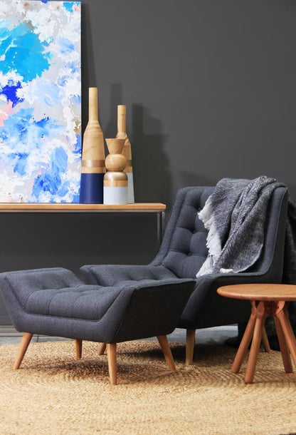 Modern Annecy Grey Wool Upholstered Lounge Chair and Ottoman Set with Wooden Legs