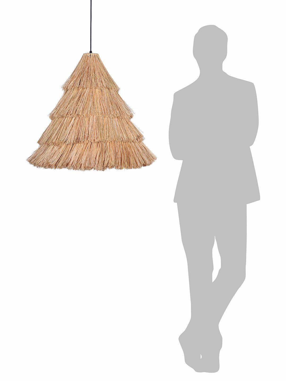 Handcrafted Munja Hay Cone Pendant Light: Modern Rustic Natural Boho Fixture