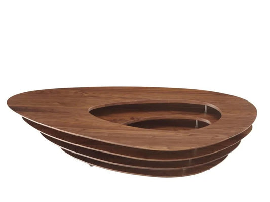 Modern Walnut Interstice Coffee Table – Unique Boat Frame Design with Steel Connectors