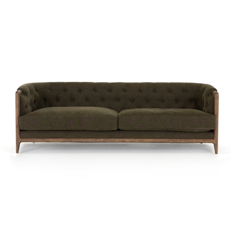 Emilio Olive Performance Fabric Cushion Sofa with Solid Wood Frame