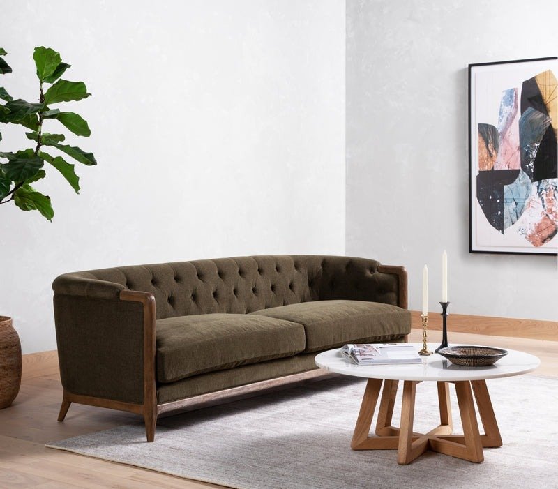 Emilio Olive Performance Fabric Cushion Sofa with Solid Wood Frame