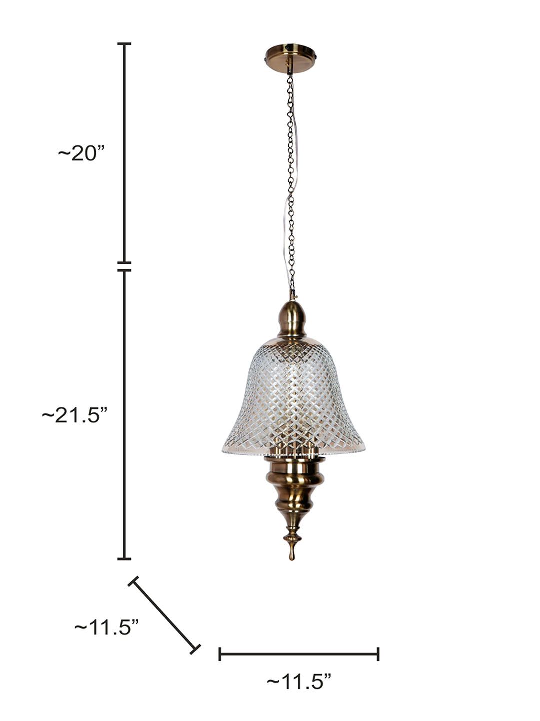 Elegant Antique Brass 3-Light Bell Pendant with Golden Cut Glass Shade