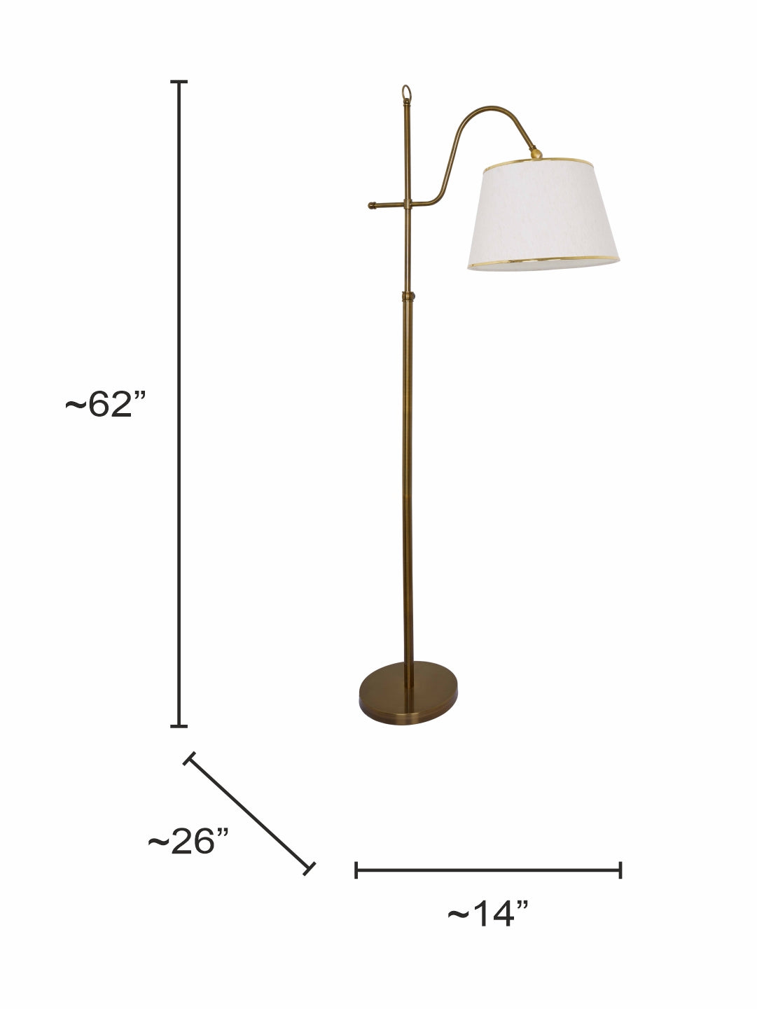 Gold Adjustable European 62 Inch Steel Downlight Study Lamp Floor Light With White Textured Gold Rim Fabric Shade