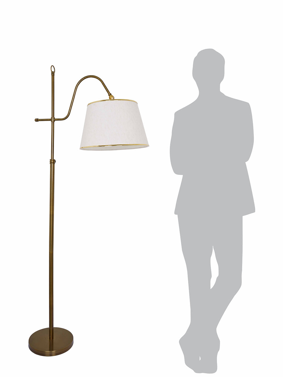 Gold Adjustable European 62 Inch Steel Downlight Study Lamp Floor Light With White Textured Gold Rim Fabric Shade
