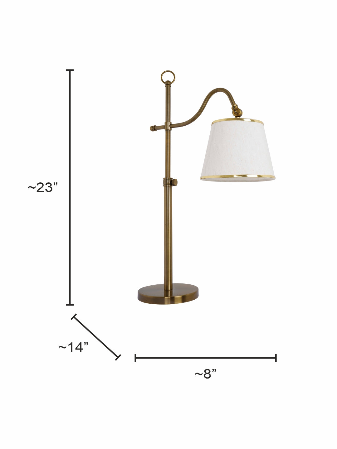 Gold Adjustable European 23 Inch Steel Downlight Study Lamp Table Light With White Textured Gold Rim Fabric Shade