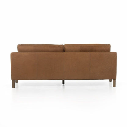 Camille Cushion Sofa Premium Camel Leather Solid Wood 3-Seater