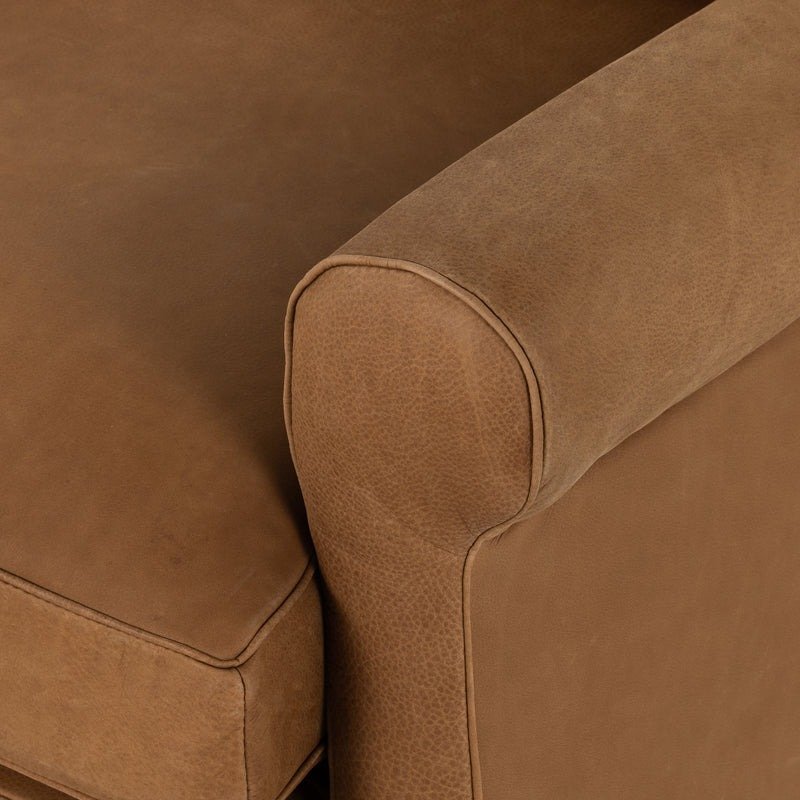 Camille Cushion Sofa Premium Camel Leather Solid Wood 3-Seater