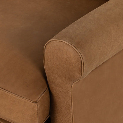 Camille Cushion Sofa Premium Camel Leather Solid Wood 3-Seater