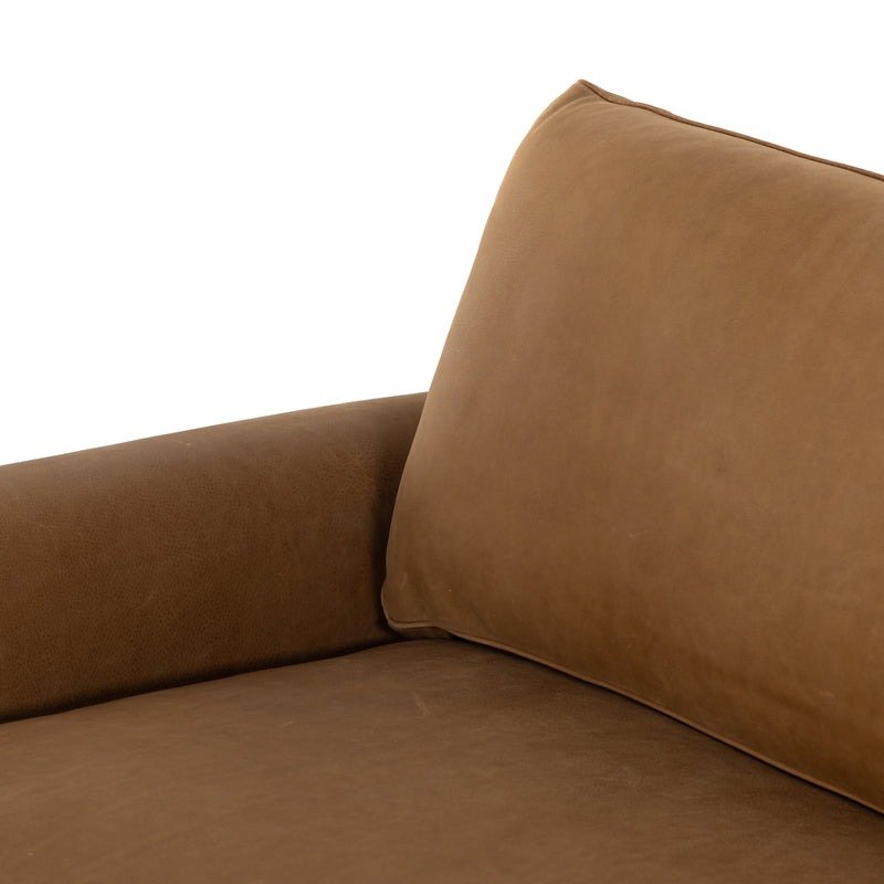 Camille Cushion Sofa Premium Camel Leather Solid Wood 3-Seater