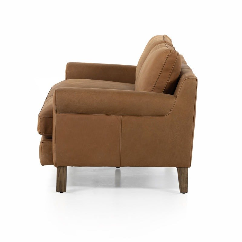 Camille Cushion Sofa Premium Camel Leather Solid Wood 3-Seater