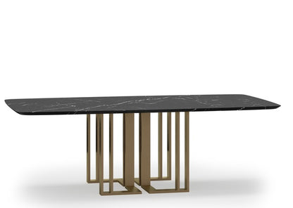 Elegant Meridiani Marble Top Gold Base Dining Table, 6-Seater Luxury Furniture