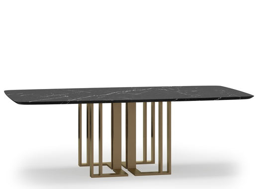 Elegant Meridiani Marble Top Gold Base Dining Table, 6-Seater Luxury Furniture