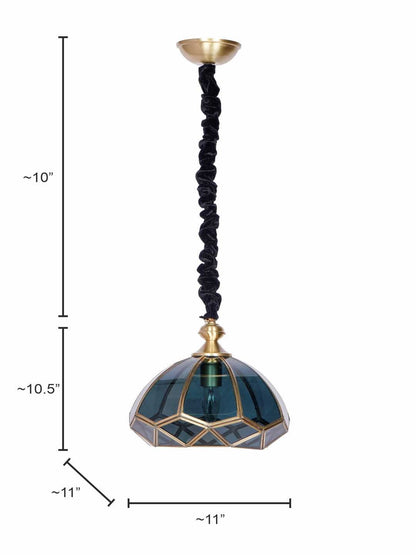 Elegant Black Glass Tiffany Style Dome Pendant Light Brass Accents