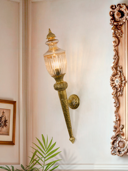 Classic Mashaal Antique Brass Wall Sconce with Cut Glass Trophy Top
