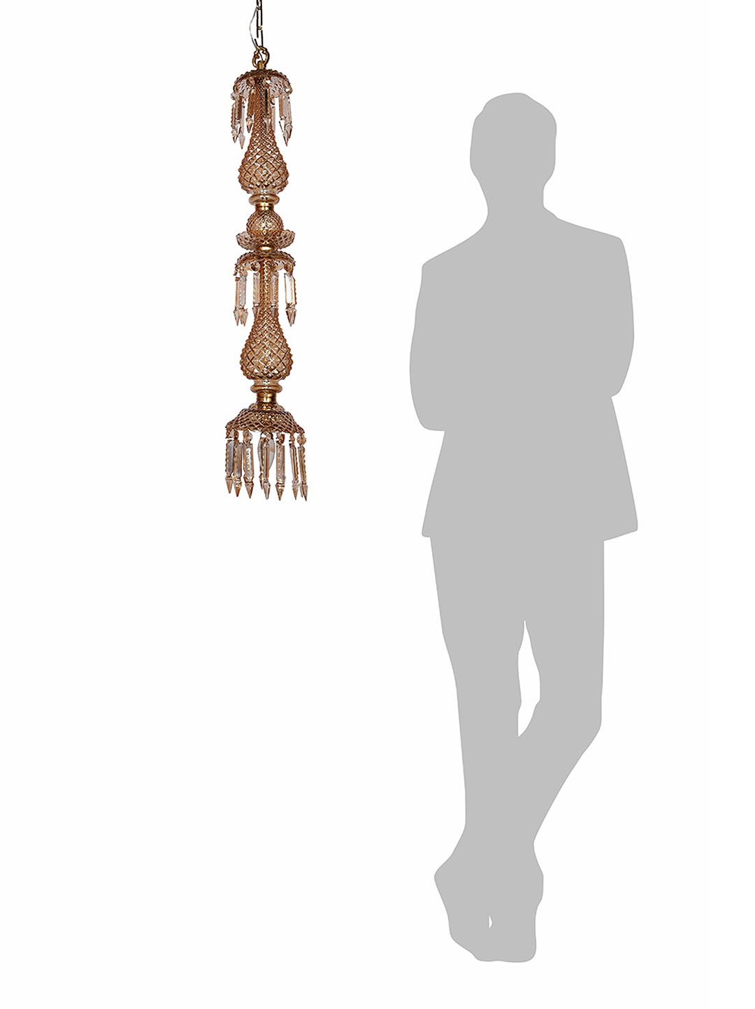 Elegant Golden Luster Glass Pendant Light with Hand-Cut Crystals, 38-inch