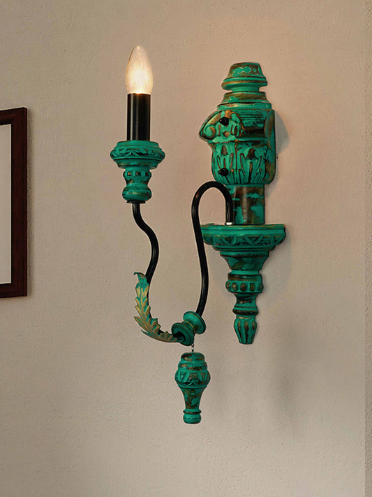 Emerald Green Distressed Wooden Wall Sconce with Candelabra Design