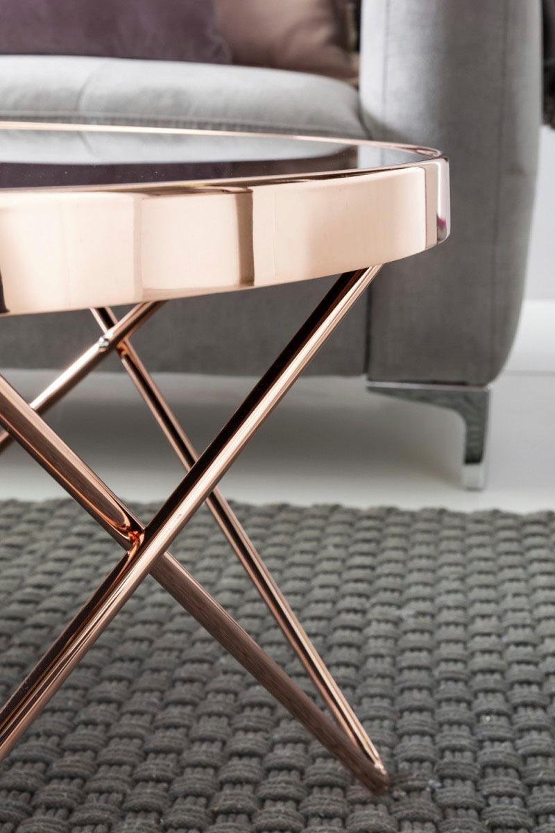 Dyon Elegant Copper Rose Gold PVD Steel Black Glass Coffee Table