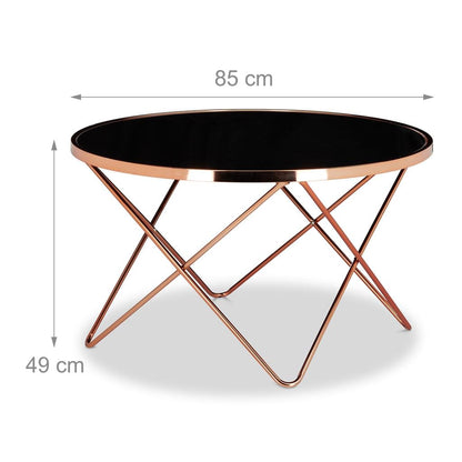 Dyon Elegant Copper Rose Gold PVD Steel Black Glass Coffee Table