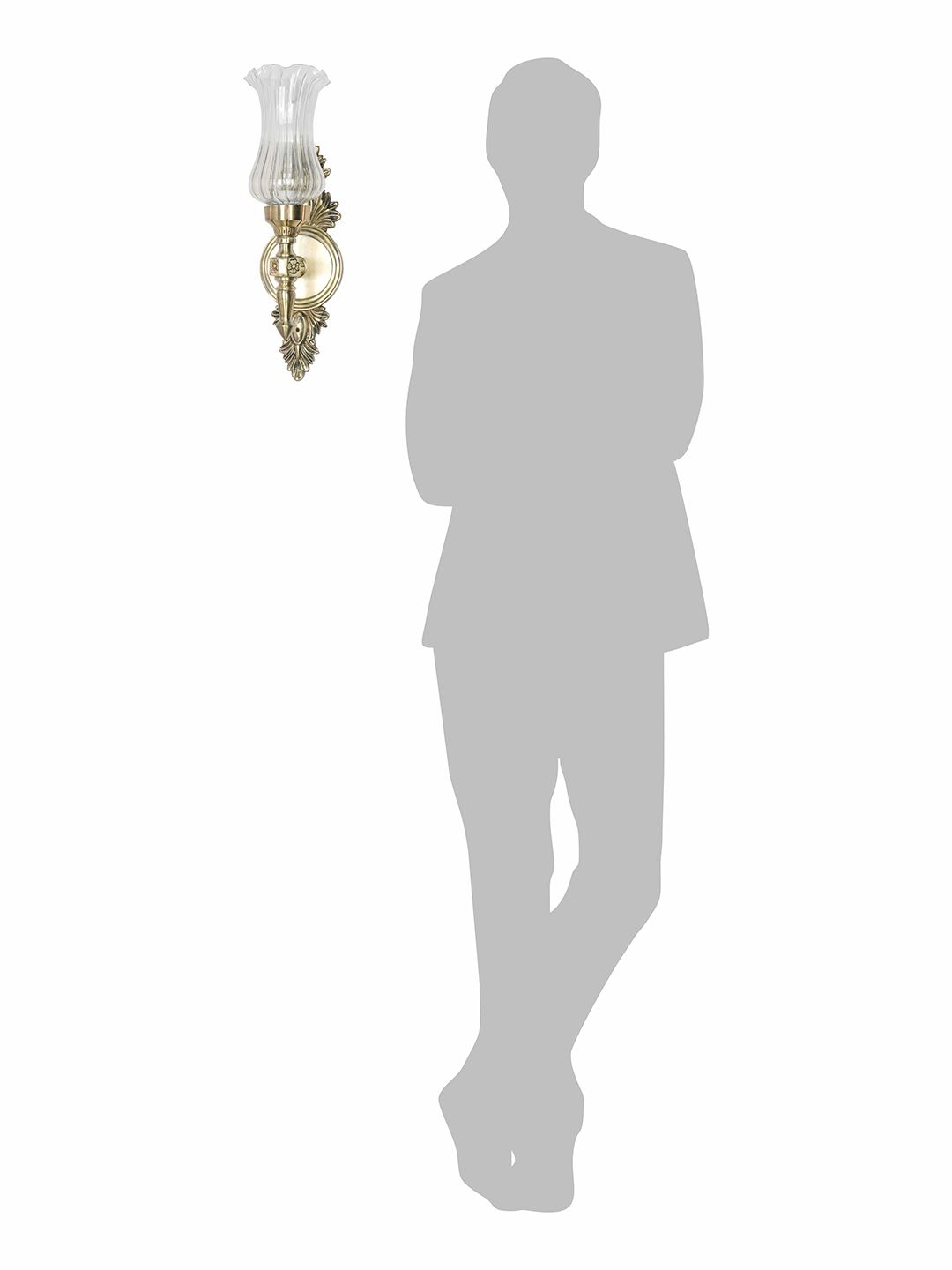 Elegant Antique Brass Aluminium Torch Wall Sconce with Fluted Clear Glass Shade