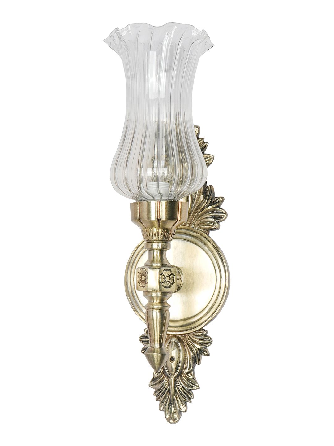 Elegant Antique Brass Aluminium Torch Wall Sconce with Fluted Clear Glass Shade