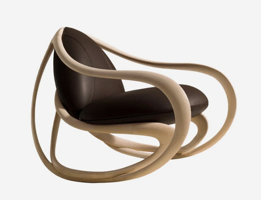 Armani Luxury Rocking Armchair: Elegant Wood Frame, Plush Upholstery for Ultimate Comfort