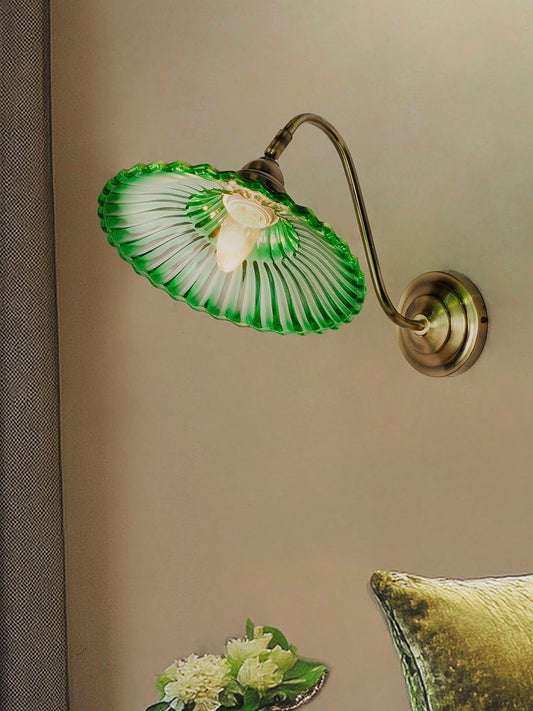 Modern Industrial Green Ribbed Glass Adjustable Gooseneck Wall Sconce