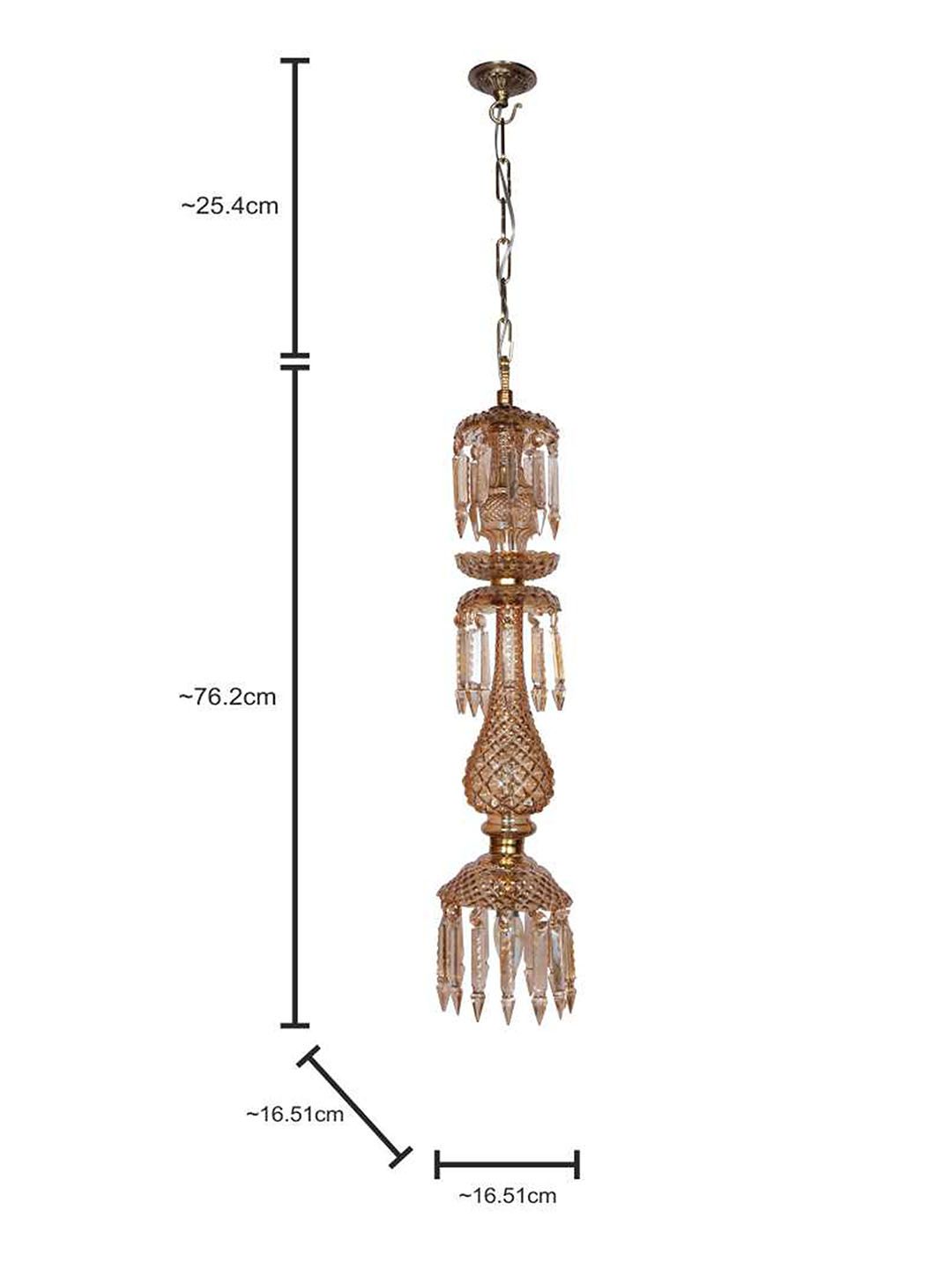 Elegant Golden Luster Molded Glass Hanging Light with Sparkling Crystal Drops, 76cm