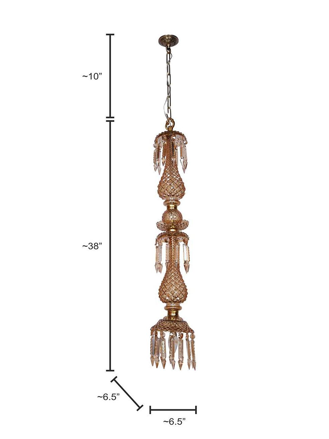 Elegant Golden Luster Glass Pendant Light with Hand-Cut Crystals, 38-inch