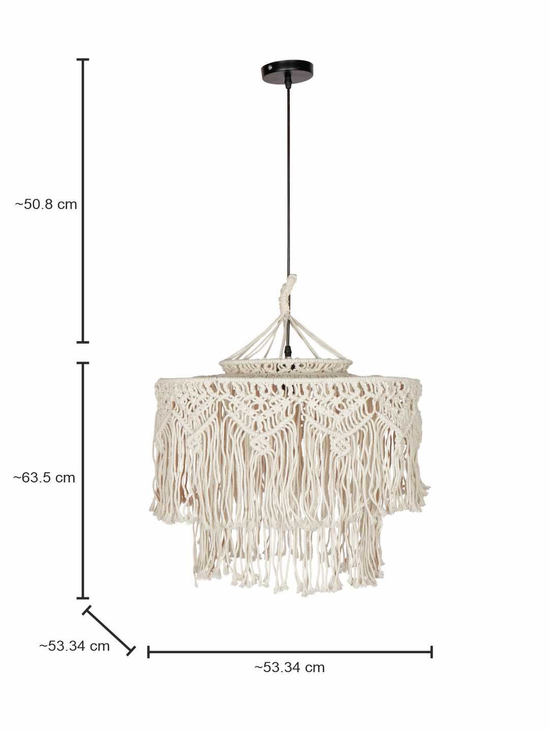 Bohemian Natural White Macrame 2-Tier Drum Pendant Light for Home Decor