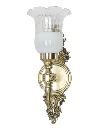 Classic Aluminium Torch Wall Sconce: Antique Brass Finish, Half-White Borosilicate Glass